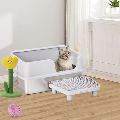 61x40x33CM, Litter Box, Stainless Steel And Plastic, Upper And Lower Snap Type, With Litter Spatula, Foot Pad - Grey