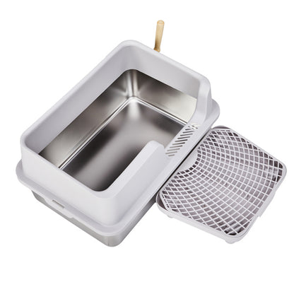 61x40x33CM, Litter Box, Stainless Steel And Plastic, Upper And Lower Snap Type, With Litter Spatula, Foot Pad - Grey