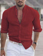Men's Long Sleeve Shirt With Button Casual Solid Color Tops For Spring Autumn