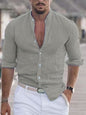 Men's Long Sleeve Shirt With Button Casual Solid Color Tops For Spring Autumn